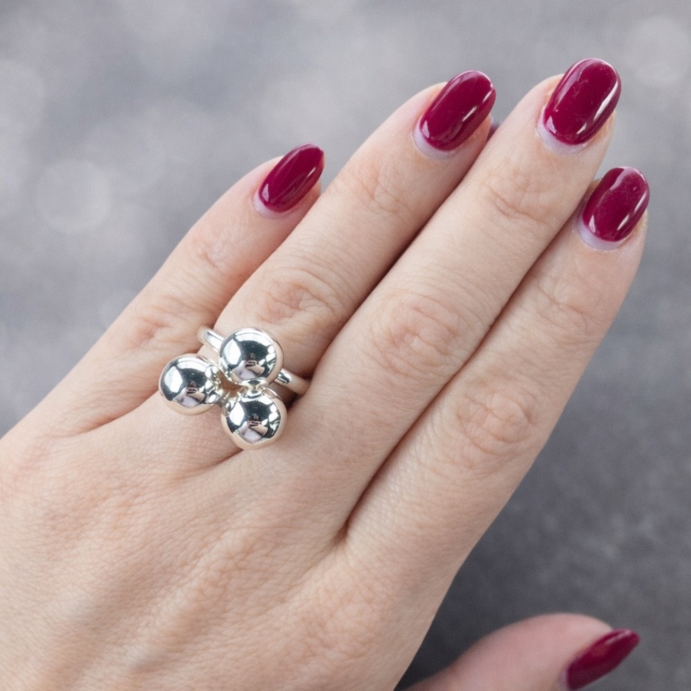 Minimalist Triple Sphere Silver Statement Ring | Modern Bubble Ring|Size 7